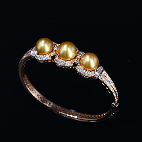 已售仅供款式参考18k天然海水菲律宾浓金金珠手镯时尚豪华金珍珠手镯