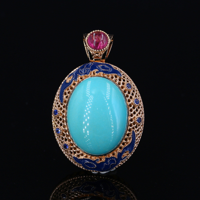 (已售仅供款式参考)18k绿松石原矿美松睡美人吊坠 原矿美松无优化吊坠